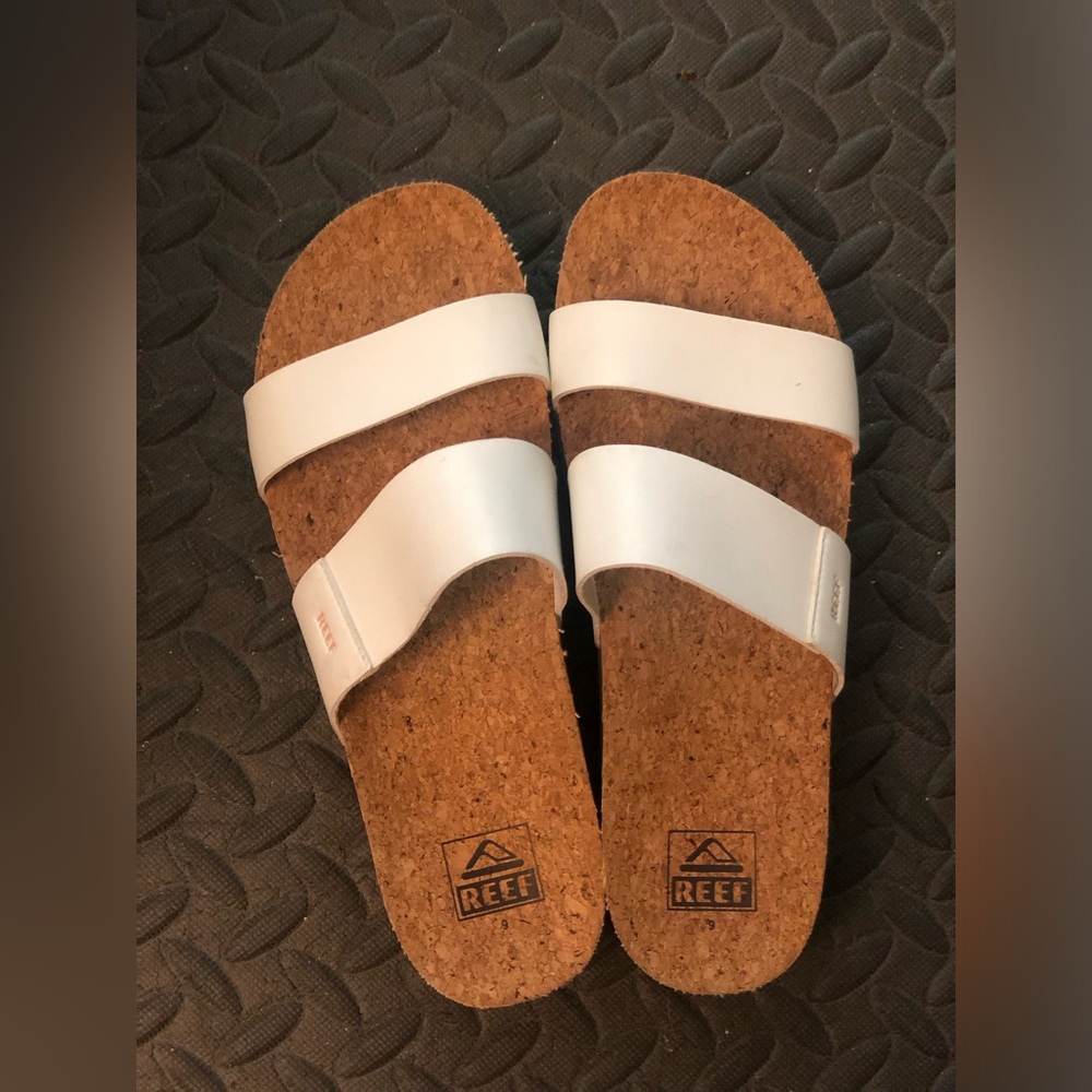 Reef woman White Double-Strap Cork Footbed Slide Vista Sandal sz 9
